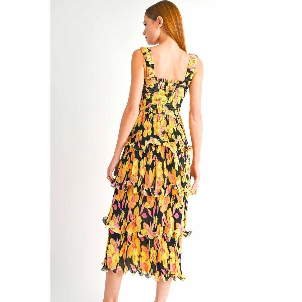 Reset By Jane Yellow Floral Midi Dress size S NWOT$160 - Picture 6 of 9